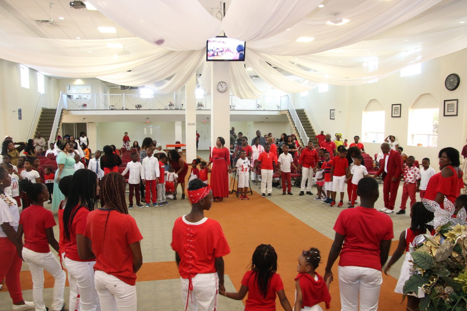 Children and families gathered inside Mount Zion church
